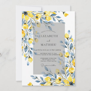 Yellow Dusty Blue Polished Spring Wedding Invitation