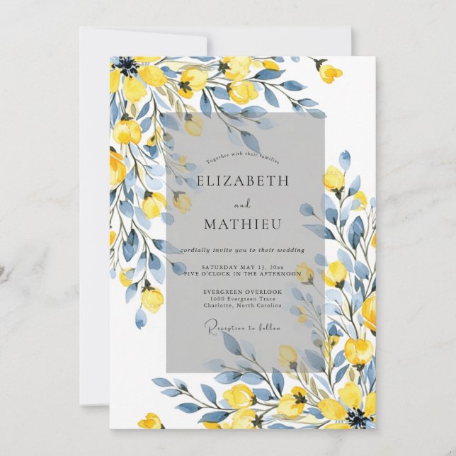 Yellow Dusty Blue Polished Spring Wedding Invitation (Front)