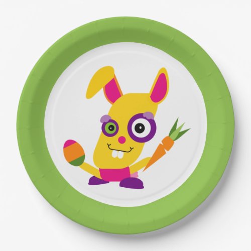 Yellow Easter Bunny Cartoon Paper Plates