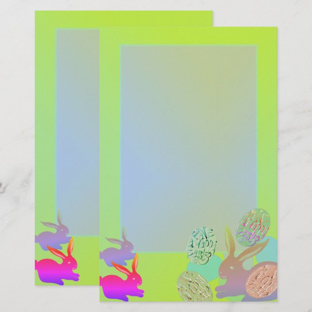 Yellow Easter Bunny Eggs Stationery (Front/Back)