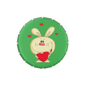 Yellow Easter Bunny Holding Red Heart Party Favor Candy Tin