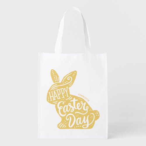 Yellow Easter Bunny Personalized Egg Hunt Grocery Bag