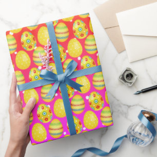 Yellow Easter Eggs On Rainbow Polka Dots Wrapping Paper