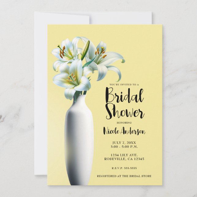 Yellow Easter Lilies Vase Floral Bridal Shower Invitation (Front)