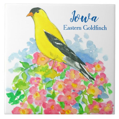 Yellow Eastern Goldfinch State Bird of Iowa Ceramic Tile