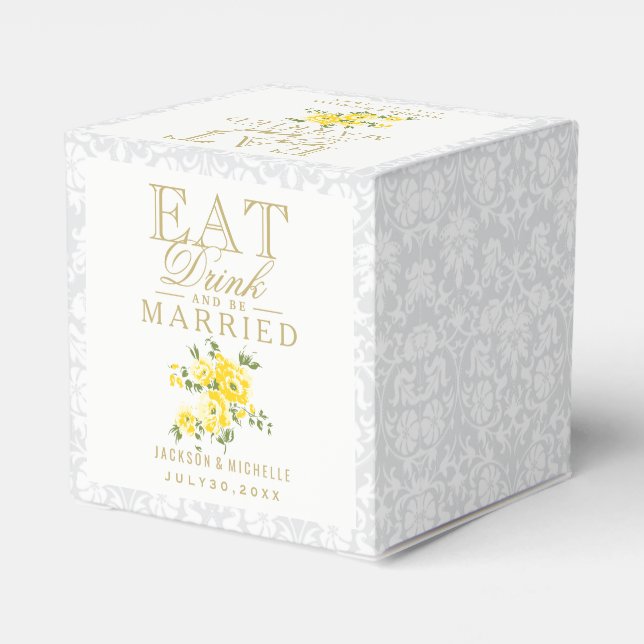 Yellow Eat, Drink and Be Married Wedding Favor Boxes (Back Side)