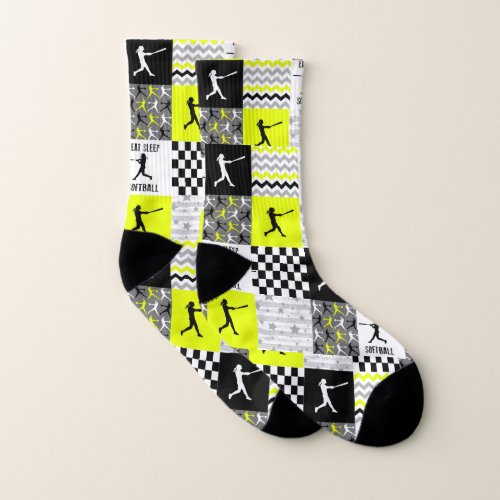Yellow Eat Sleep Softball All_Over_Print Socks