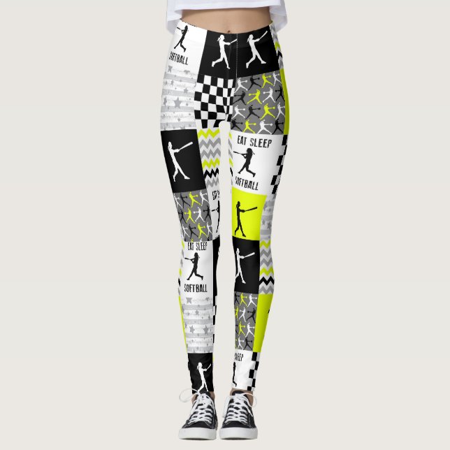 Yellow Eat Sleep Softball  Leggings (Front)