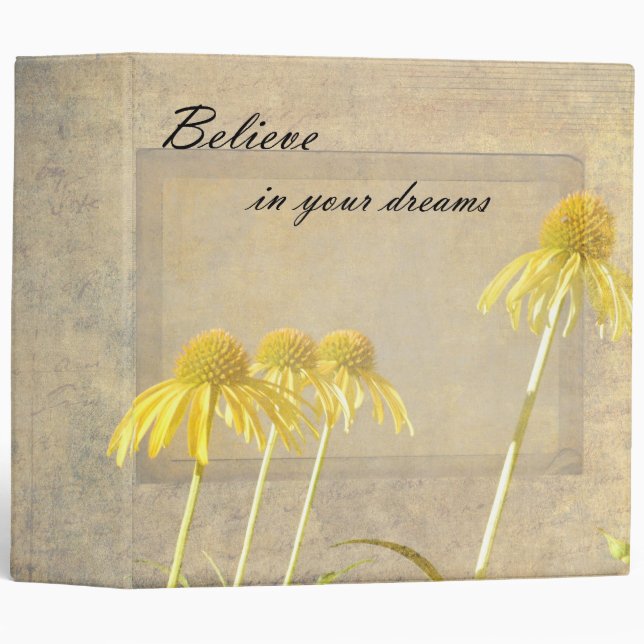 Yellow Echinacea Inspired Floral 3 Ring Binder (Front/Spine)
