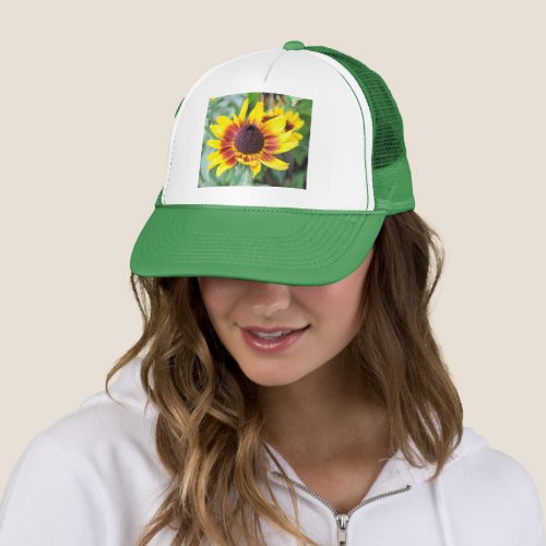 yellow echinacea trucker hat