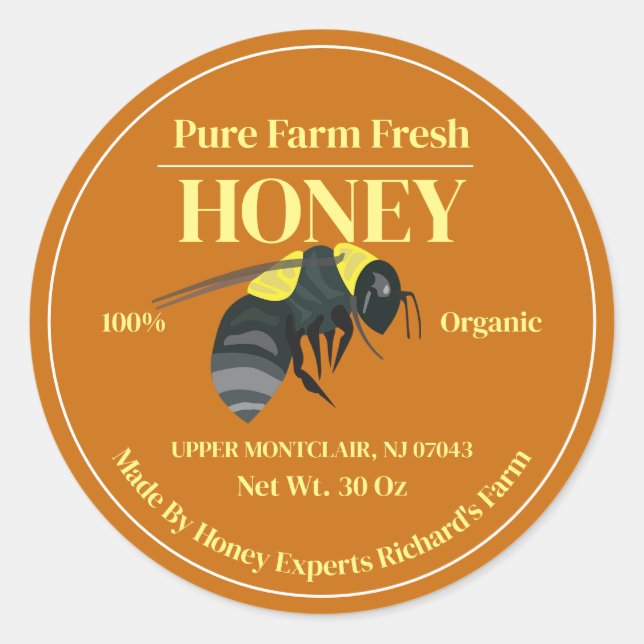 Yellow Editable Honey label sticker (Front)
