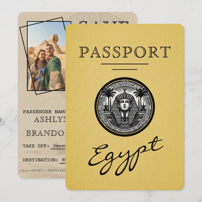 Yellow Egypt Passport Wedding Save the Date (Front/Back)