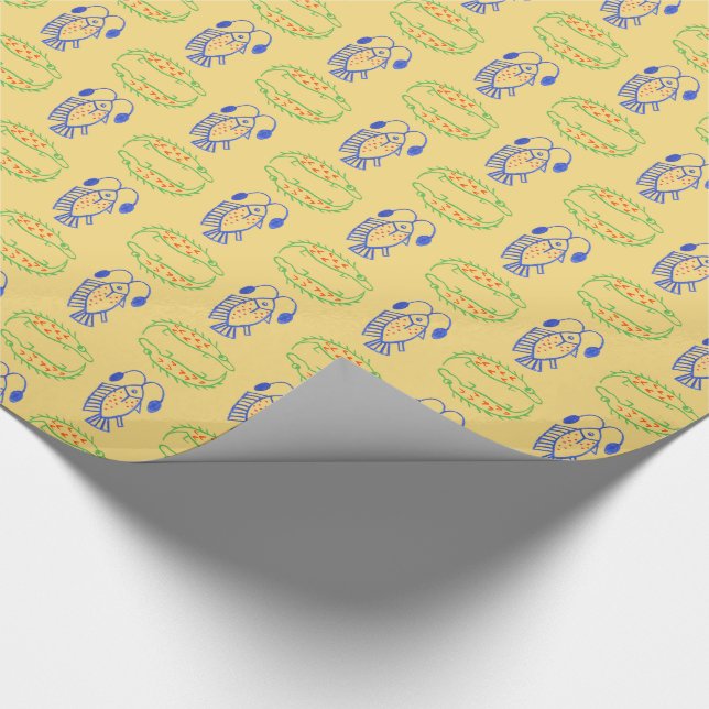 Yellow Egyptian Fish, Crocodile Wrapping Paper (Corner)