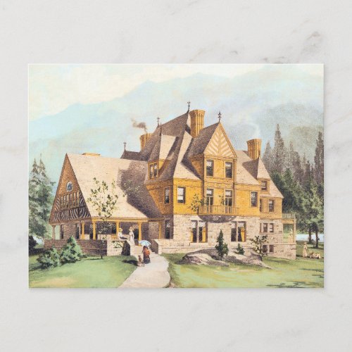 Yellow Elaborate Victorian Style Homes Postcard