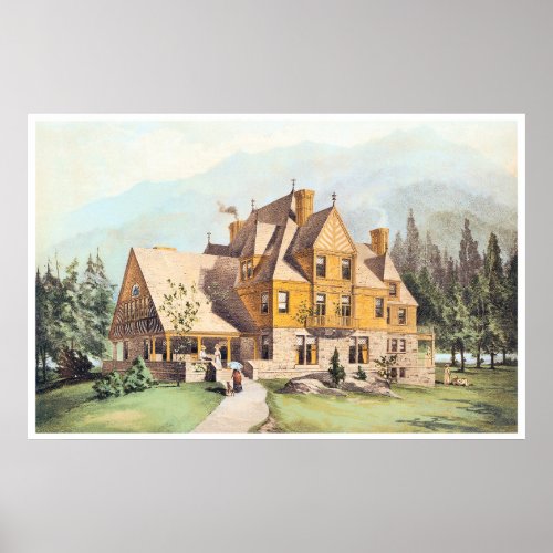 Yellow Elaborate Victorian Style Homes Poster