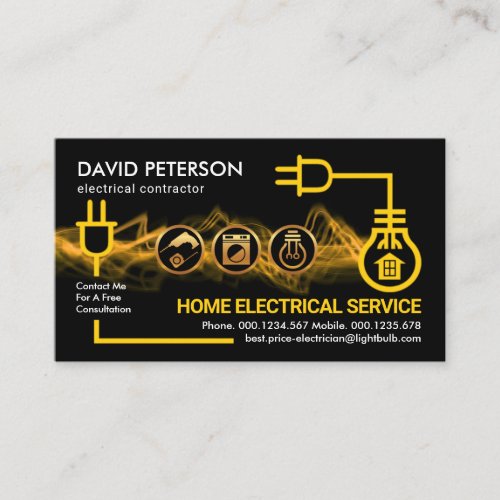 Yellow Electric Circuit Lightning Electrician Business Card