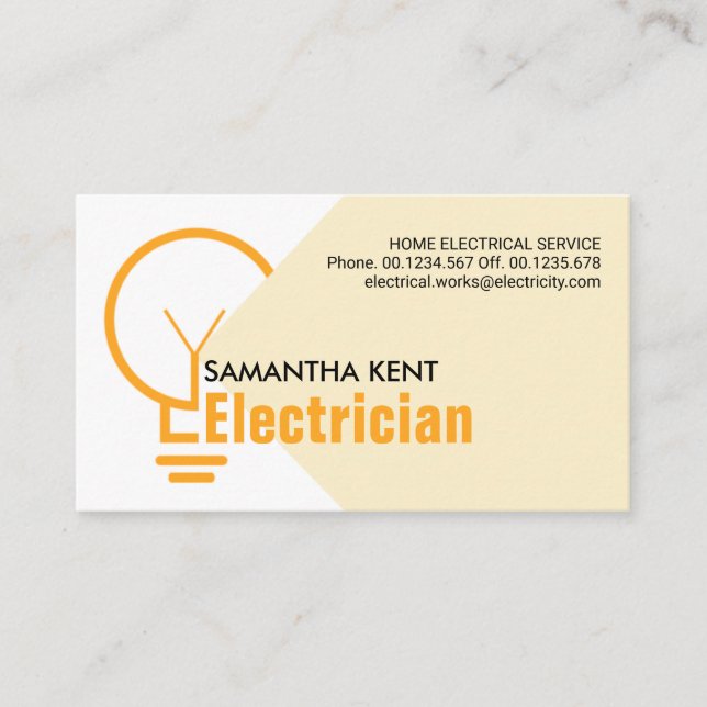 Yellow Electrician Bulb Shining Business Card (Front)