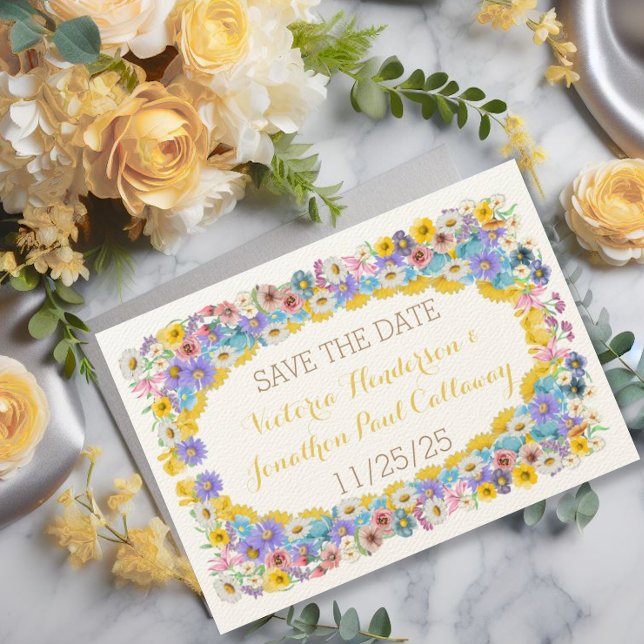 Yellow Elegance Floral Wildflower Bloom Wedding Invitation (Creator Uploaded)