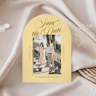 Yellow Elegant Calligraphy Save the Date Photo