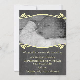 Yellow Elegant Chalkboard Baby Announcement