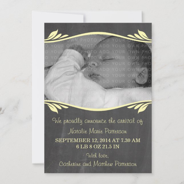 Yellow Elegant Chalkboard Baby Announcement (Front)