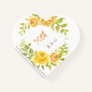 Yellow Elegant Flower Wreath Monogram Wedding 50th Notebook
