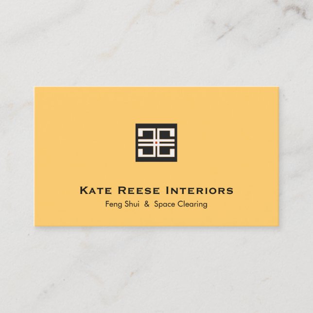 Yellow Elegant Geometric Logo Interior Design Business Card (Front)