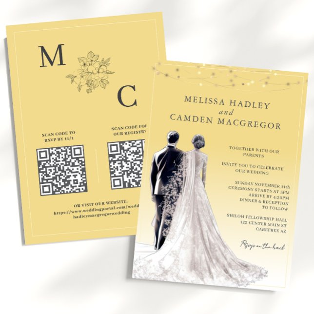 Yellow Elegant Modern QR Code Wedding Invitation (Creator Uploaded)