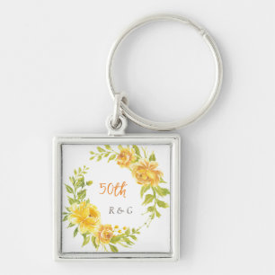Yellow Elegant Monogram 50th Wedding Anniversary  Keychain