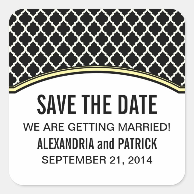 Yellow Elegant Quatrefoil Save the Date Stickers (Front)