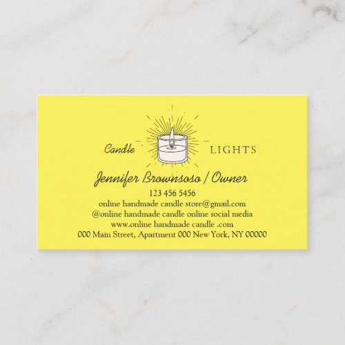 Yellow Elegant Soy Handmade Candle Business Card