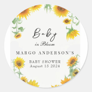 Yellow Elegant Sunflower Sunny Baby Shower Classic Round Sticker