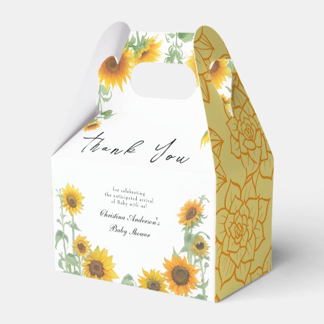 Yellow Elegant Sunflower Sunny Baby Shower Favor Boxes (Front Side)