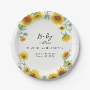 Yellow Elegant Sunflower Sunny Baby Shower Paper Plates