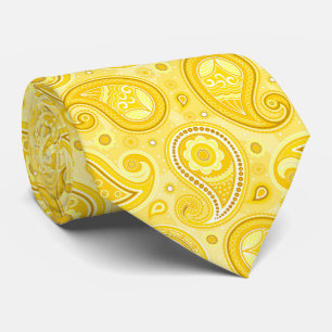 Yellow elegant vintage paisley pattern neck tie