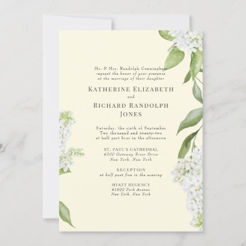 Yellow Elegant White Hydrangea Wedding Invitation