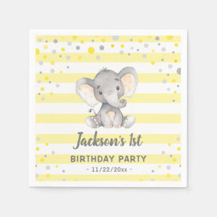 Yellow Elephant 1st Birthday Little Peanut Party Napkins