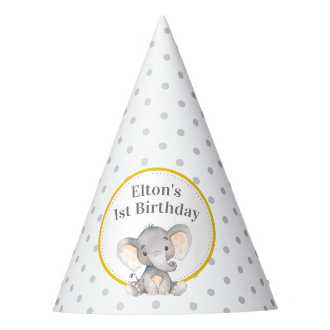 Yellow Elephant 1st First Birthday Little Peanut Party Hat (Front)