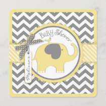 Yellow Elephant and Chevron Print Baby Shower Invitation