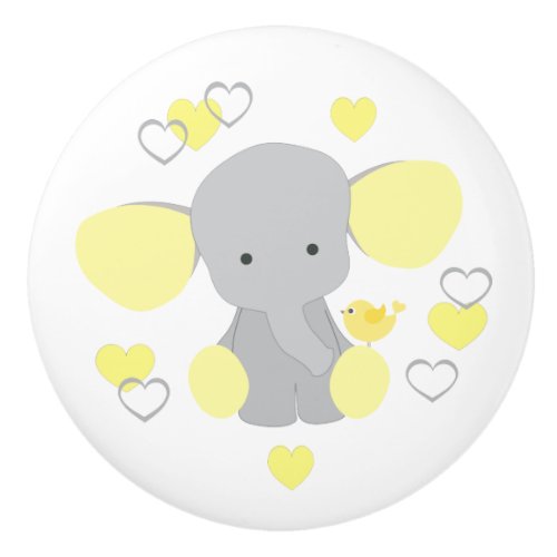 Yellow Elephant Baby Boy Nursery Hearts Dresser Ceramic Knob