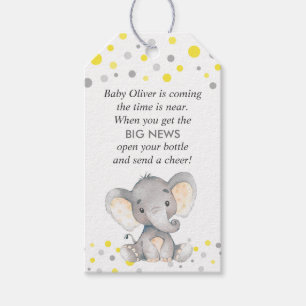 Yellow Elephant Baby Boy Shower Mini Bottle Favor Gift Tags