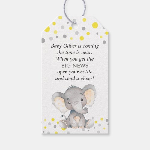 Yellow Elephant Baby Boy Shower Mini Bottle Favor Gift Tags