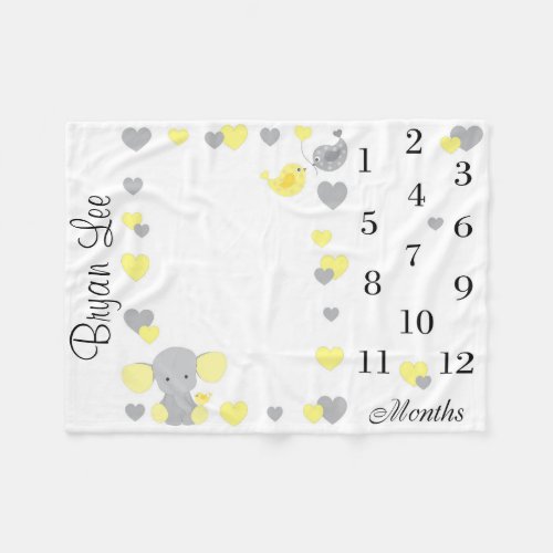 Yellow Elephant Baby Milestone Month Photo Prop Fleece Blanket