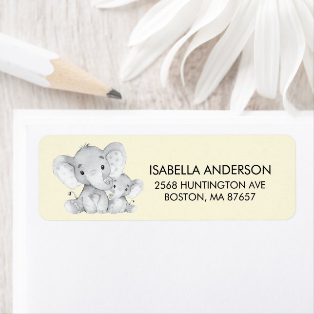 Yellow Elephant Baby Shower Address Label (Insitu)