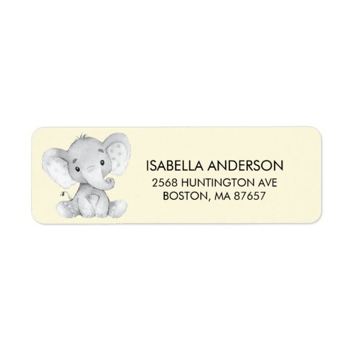 Yellow Elephant Baby Shower Address Label