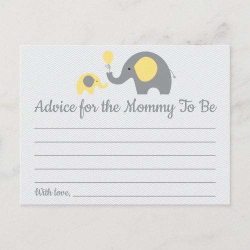 Yellow Elephant Baby Shower Advice for Mom Cards