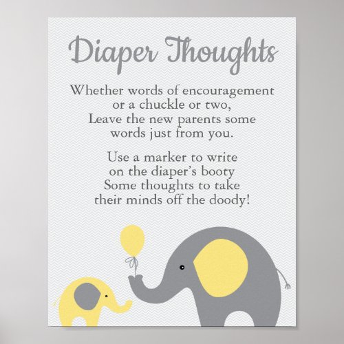 Yellow Elephant Baby Shower Diaper Thoughts Sign