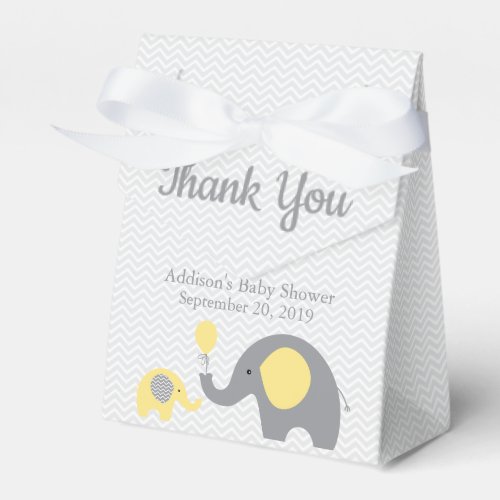 Yellow Elephant Baby Shower Favor Box Ribbon