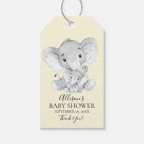Yellow Elephant Baby Shower Favor Gift Tag