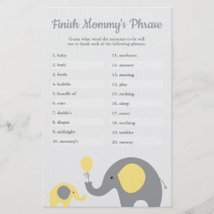 Yellow Elephant Baby Shower Finish Mommy's Phrase Flyer